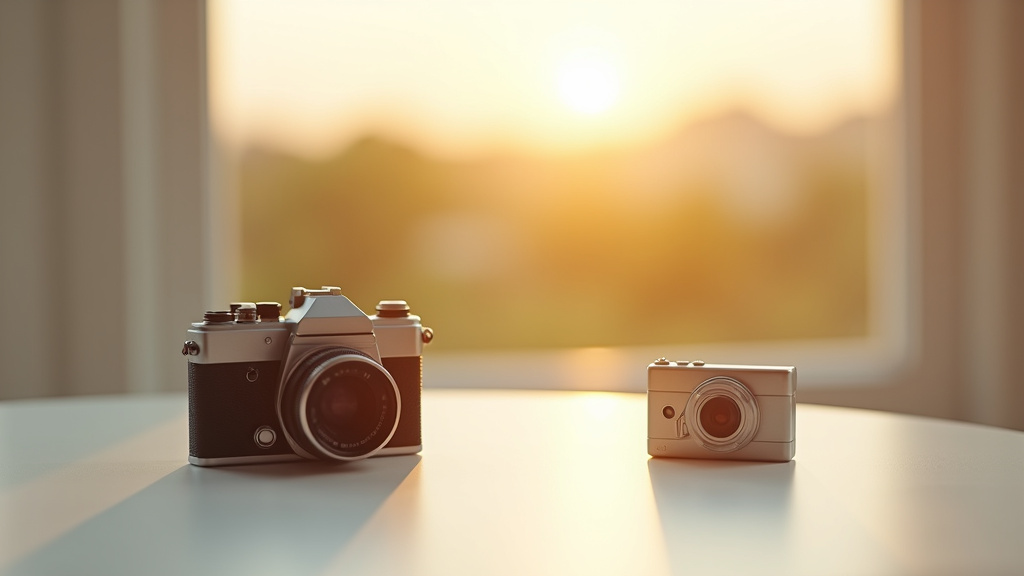Personne examinant des appareils photo anciens dans une vitrine de magasin